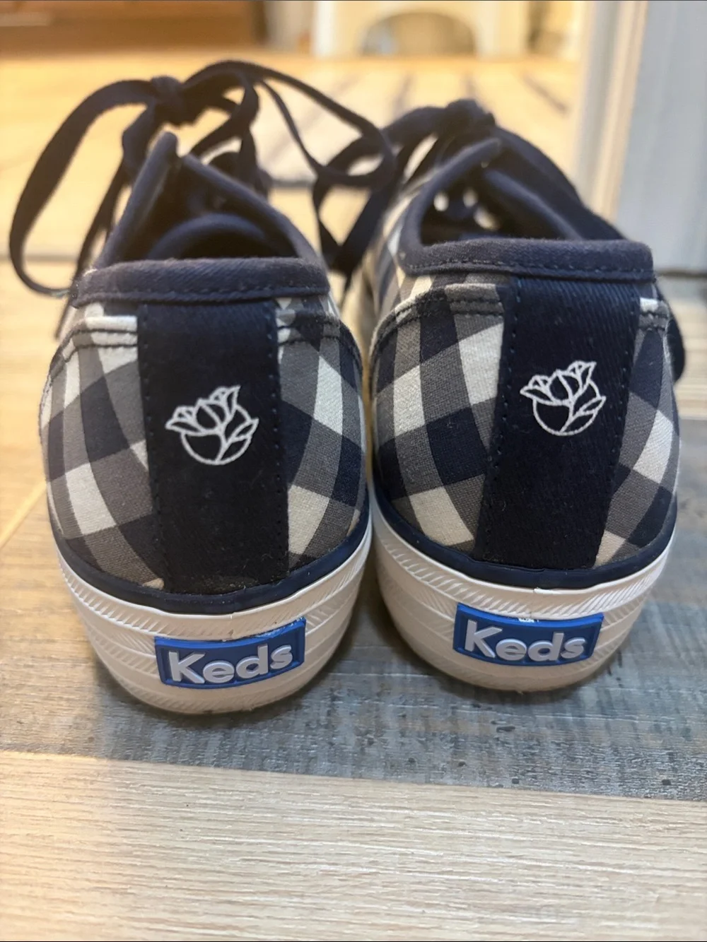 Draper James x Keds Navy and White Gingham Canvas Lace-Up Sneakers